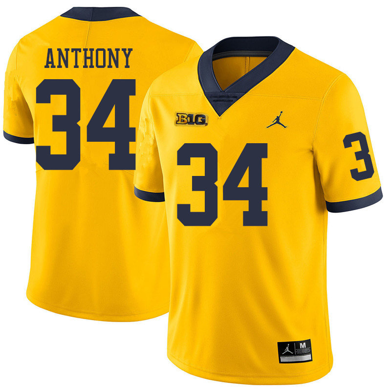 Jordan Brand Men #34 Jordan Anthony Michigan Wolverines College Football Jerseys Sale-Yellow